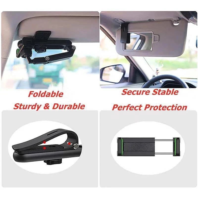 Introducing the 1080° Multi-Function Sun Visor Phone Holder: A Universal Solution with 360° Rotating Capability for All Your In-Car Needs