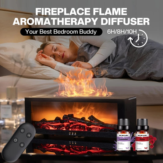 9.47Oz Fireplace Cool Mist Humidifier with Remote, Timer & 7-Color LED Lights, Usb-Powered Essential Oil Diffuser, Includes 2 Es