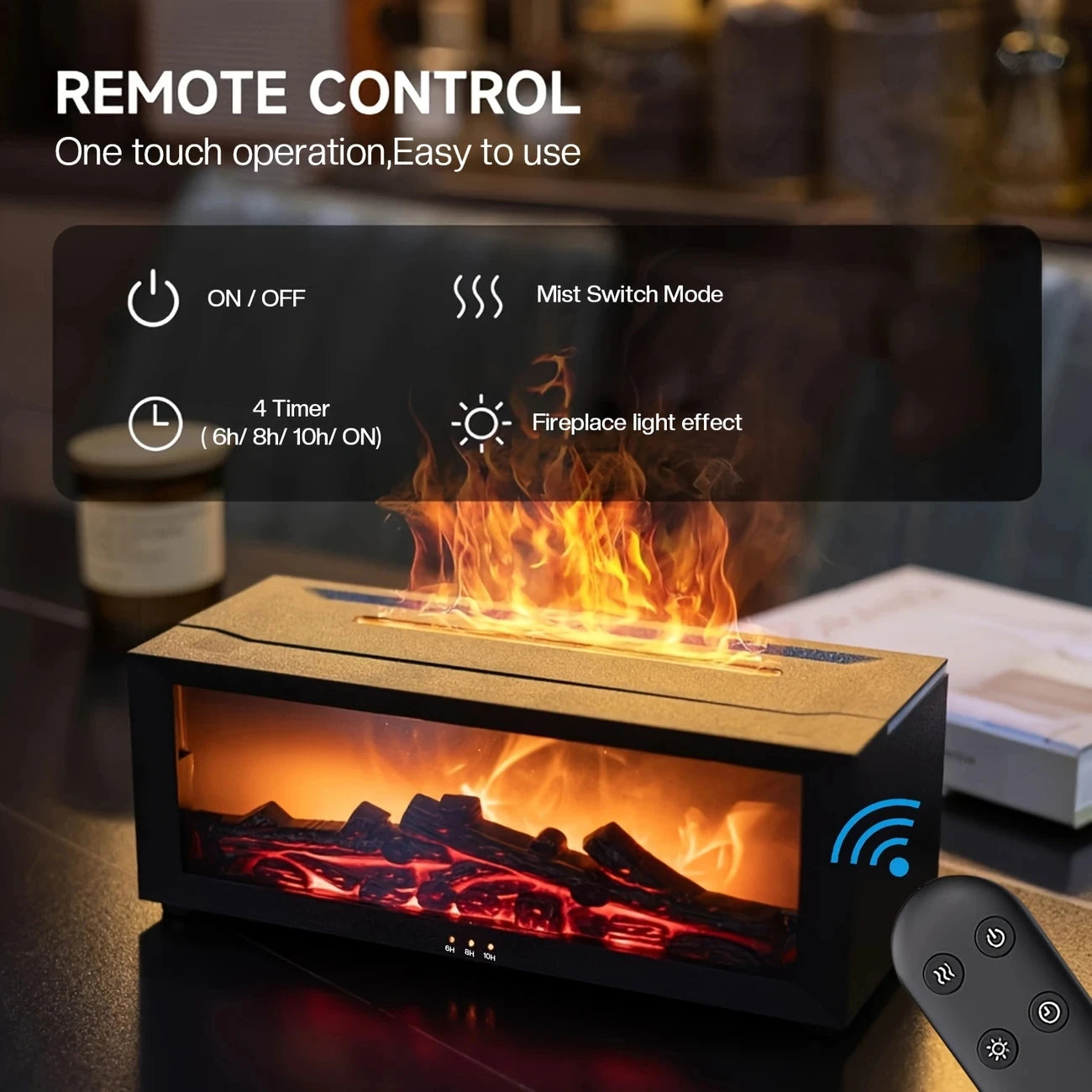 9.47Oz Fireplace Cool Mist Humidifier with Remote, Timer & 7-Color LED Lights, Usb-Powered Essential Oil Diffuser, Includes 2 Es