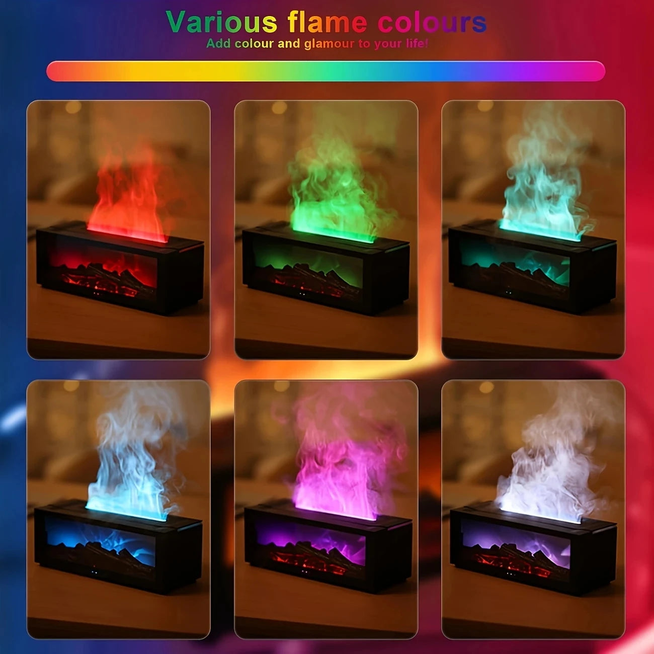 9.47Oz Fireplace Cool Mist Humidifier with Remote, Timer & 7-Color LED Lights, Usb-Powered Essential Oil Diffuser, Includes 2 Es